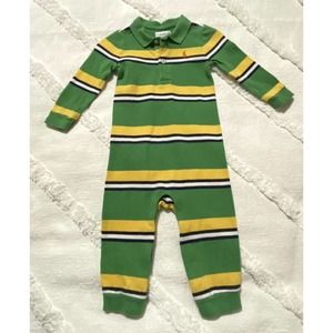 Ralph Lauren Jumpsuit Toddlers 9m Yellow Green Striped Bodysuit Romper